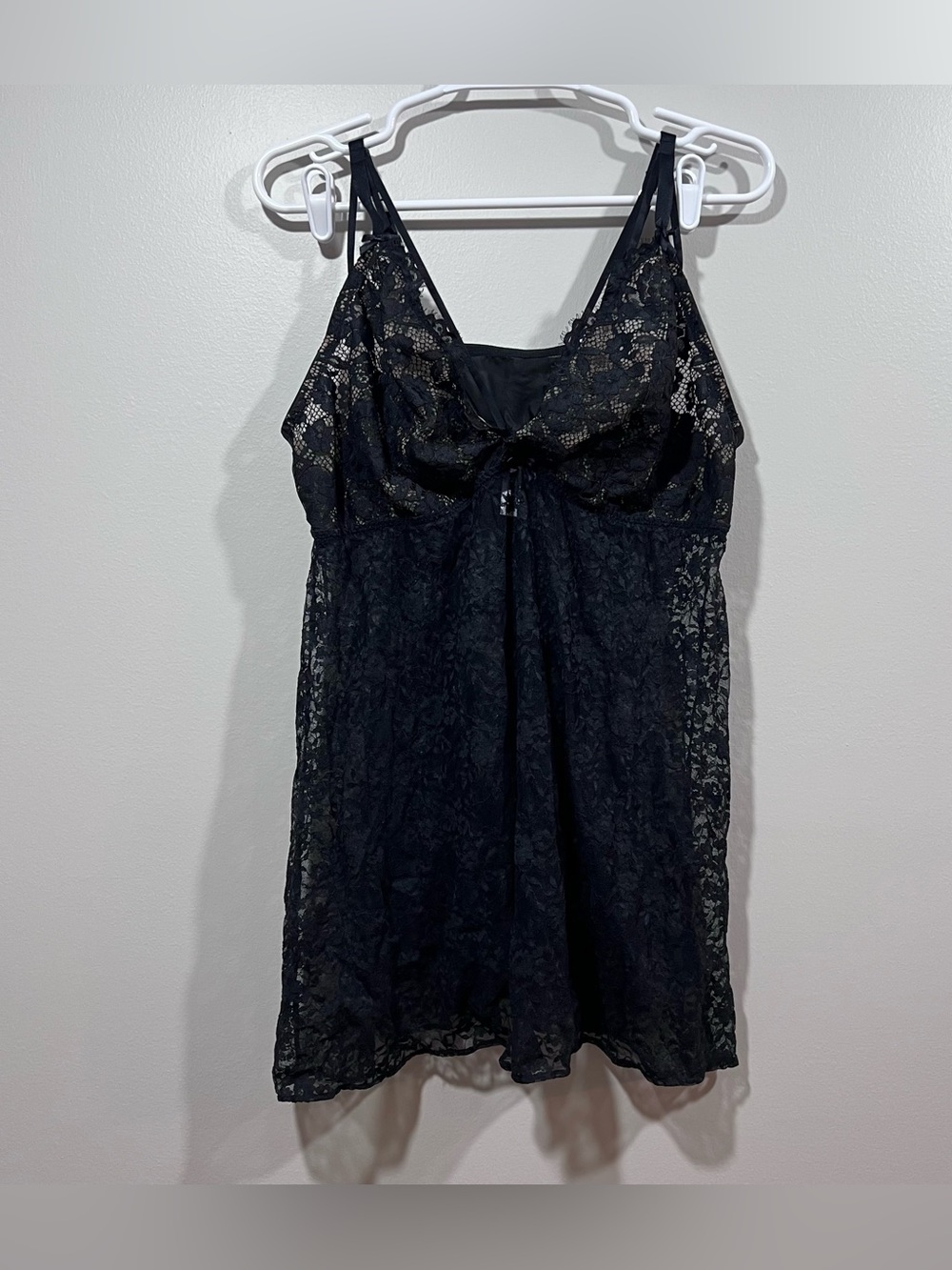 Cacique Black Lace Chemise with Sheer Floral Overlay size 18/20